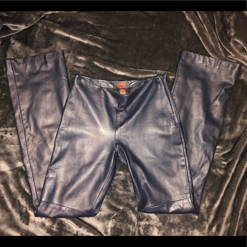 Navy Leather Pants